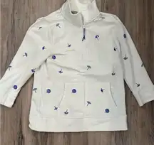 Talbots White and Blue Embroidered Top