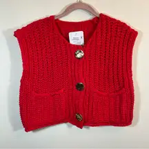 Amazon Fashion Red Knit Gold Button Sweater Vest NWT