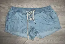 American Eagle Aerie Soft Denim Shorts Cut Off Fringe