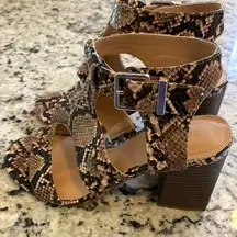 Snake print low heel sandals