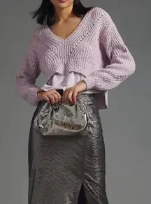 By Anthropologie Lavender Lilac Purple Layered Cable Knit Sweater Lace Large