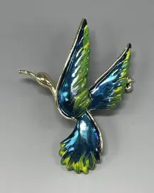 Vintage Tropical Bird Enamel Brooch Pin‎ Gold -Tone Retro