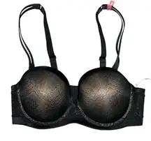 Ambrielle‎ Lightly Lined Strapless Multi Way Bra Black Lace Over Nude Size 38D