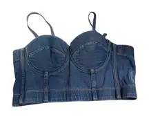 Denim Bustier Corset Top, Sleeveless Jean Cropped‎ Top, Blue Large Y2K Fashion