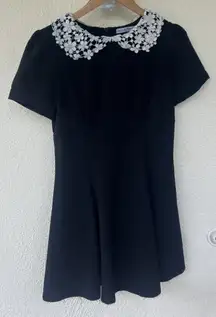 Hell Bunny Black Peter Pan Collar Dress Floral Lace Goth Wednesday Dark Academia