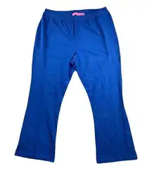 Woman Within Large Womens Flared Pants Elastic Waist Cotton Spandex Blue Pull On