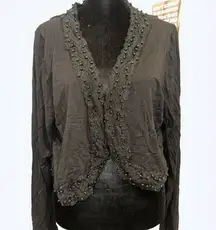 Vintage Black Beaded Long Sleeve Bolero cardigan size xl -