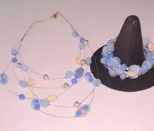 Vintage Floral Beaded Necklace & Coil Bracelet Set