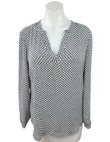 Adrianna Papell Black White V Neck Pullover Long Sleeve Printed Blouse Top Sz M