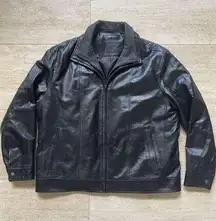 Roundtree And Yorke Genuine Lamb Skin Leather Jacket Wool Collar‎ Men's XL Black