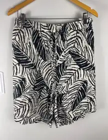 Cynthia Rowley 100% Linen Shorts Women’s 3X Black Cream Palm Leaf Pull On Resort