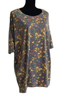 LuLaRoe  Womens Top Size Large Green Blue Gold Irma Tunic Floral Shirt Hi Low NEW