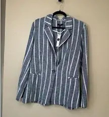 Drew‎ Blue and White Notch Collar Long Sleeve One Button Blazer - Size L-NWT