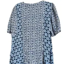Lucky Brand Women’s Top Flowy Blue Floral Geometric Design Size Small