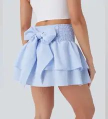 HALARA Light Blue Ruffled Mini Skirt with Bow