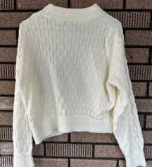 Vintage College Town White Acrylic Sweater | 80s Preppy Basketweave Knit Size M