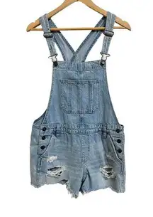 Abercrombie & Fitch Womens Distressed Light Wash Denim Overall Shorts Size Small