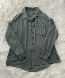 Green Waffle Knit Button-Up