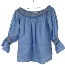 C&C California Linen Off Shoulder Womens Top Sz M Rainbow Cottage Boho Festival