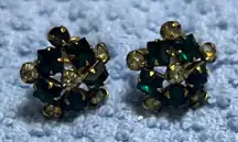 Vintage Art Deco Gold Plate and Emerald Green Screw Back Earrings