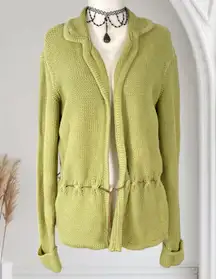 Fairy Grunge Green Cotton Knitted Cinched Front Tie Knitted Knit Cardigan S