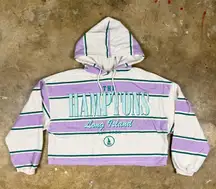 Public Library Cropped Hoodie XS The Hamptons Long Island Striped‎ Purple White