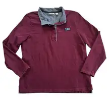 Vintage LL Bean size L woman’s button pullover top maroon blue 100% cotton