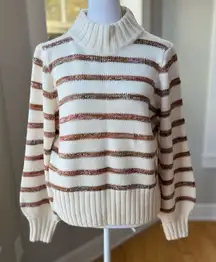 Madewell Striped Metcalf Mockneck Sweater in Ivory Wool Blend Sz Small