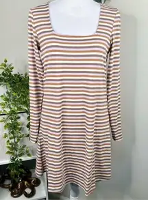 💕Vero Moda Frida Striped Long Sleeve Mini Dress Square Neckline Size M