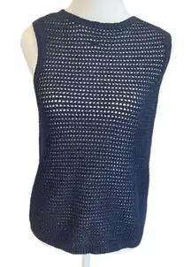 NWT Elie Tahari Blue Tank Top with‎ Airy Knit Design Summer Sequin Layer Medium