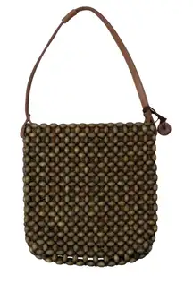 Vintage The Sak Wood Beaded Shoulder Bag Purse Retro Bohemian