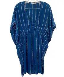 Raya Sun Cover Up Kaftan Blue Gold Boho Beach Vacation Swimsuit Coverup