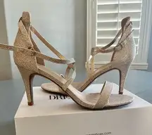 Dream Paris  Gold and Glitter Open Toe Ankle Straps Women's Heels Size 10..