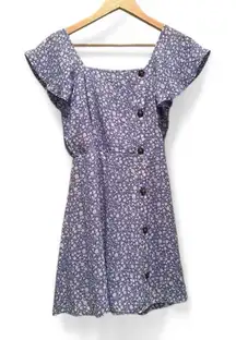 Sienna Sky Blue‎ White Floral Mini Dress Size XS Flutter Sleeves Buttons Summer