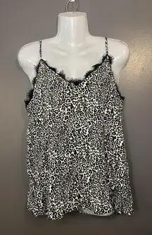 Mi Ami Tank Top Womens Small Black White Leopard Print Lace Cami Shirt