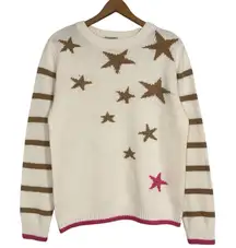 St John's‎ Bay Star Crewneck Sweater Brown and Pink Striped Long Sleeve Knit Top