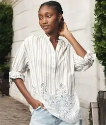 Pilcro Anthropologie Long Sleeve Lacey Tunic Top Cottagecore Feminine Dainty XS