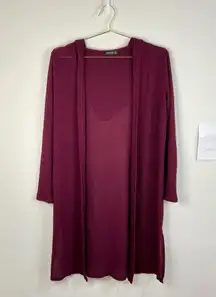 Popular Basics Women's Burgundy Open Front Duster Cardigan Size Small Hooded