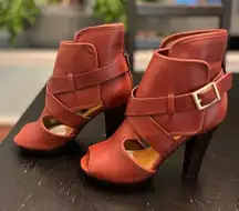 Kelsi Dagger Marcelle Cognac Leather Ankle
Bootie Buckle Strap Open Toe 6.5 US