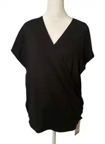 Halara black short sleeve wrap-front top size L NWT