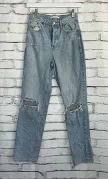 PacSun Dad Jeans Straight Light Wash High Rise Distressed Women’s 24 Button Fly