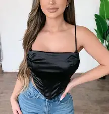 OOTDFash Black Satin Crop Top