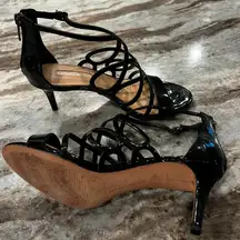 ANTONIO MELANI Black Patent Leather Caged Strappy Heels  Size 7