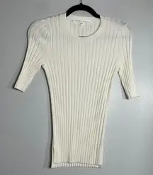 VERONICA BEARD Ribbed Knit Sweater Small Off White Stretch Designer Minimalist