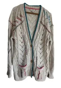 Sundance Button Cable‎ Knit Cardigan XS Cream Beige Crochet Cotton Wool Sweater