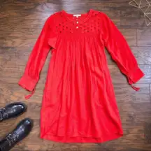 Madewell  • Daybreak eyelet dress linen shift mini peasant boho Tropical Coral