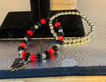 Elegant Halloween Red and Black Beaded Bracelet Set