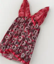 Y2K Vintage‎ Babydoll Slip Dress Large Pink Ditsy Floral Mesh Coquette Fairy