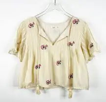 Tularosa Belton Floral Embroidered Flowy Top XS Cream