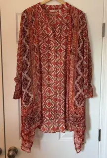 Soft Surroundings Paysan Button Front Tunic Blouse Top Boho Peasant Orange L